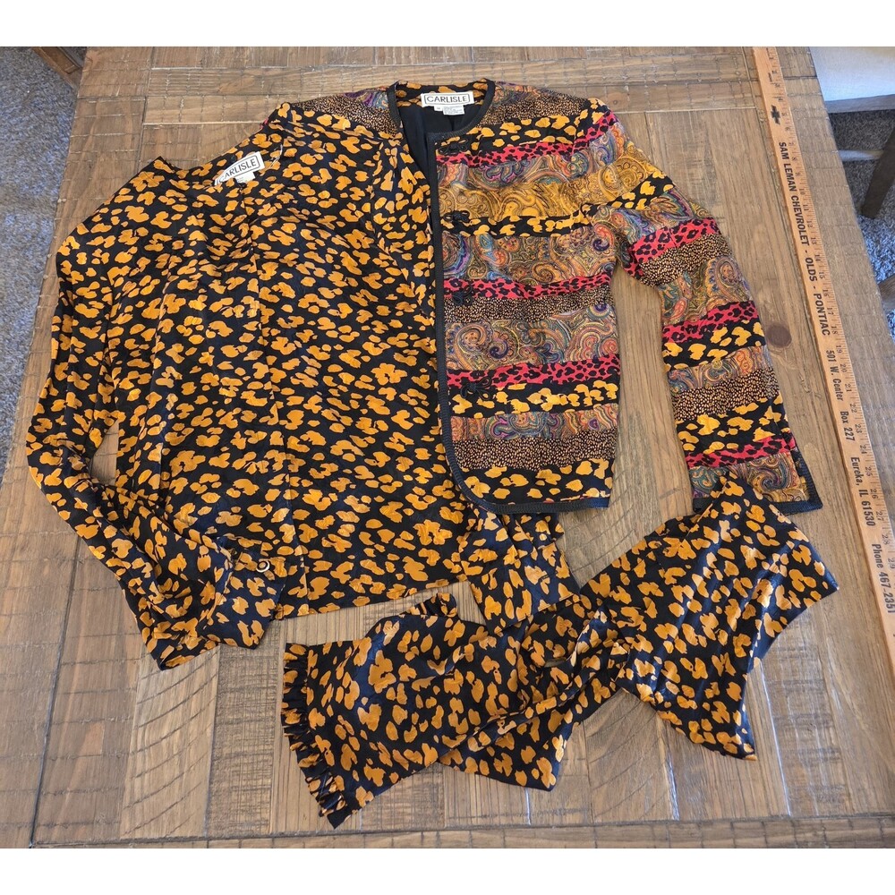 100%Silk Carlisle Jacket Top Set With Removable Scarf On The Blouse Size 10